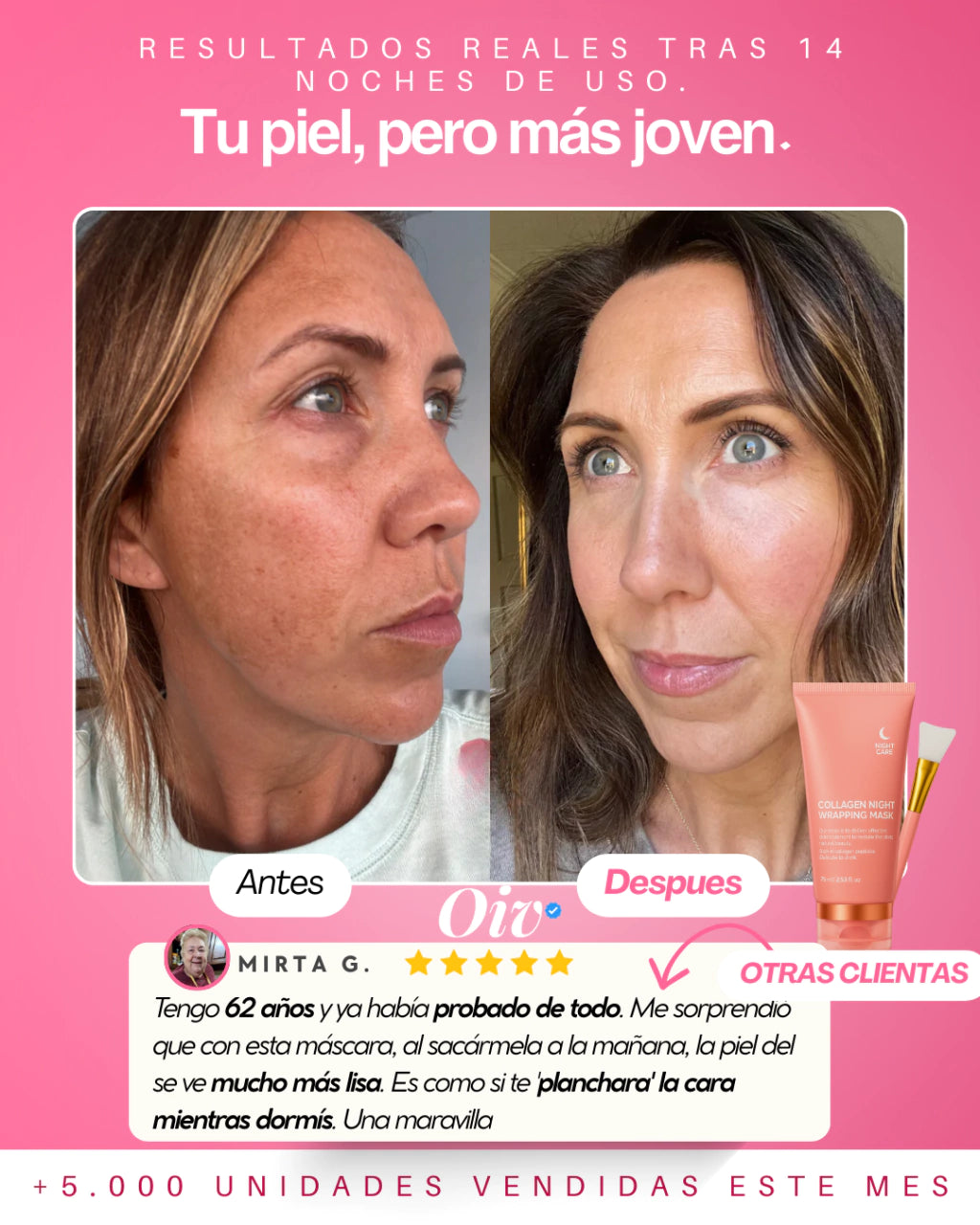 Mascara Nocturna Hidratante con Colageno puro y Acido Hialuronico