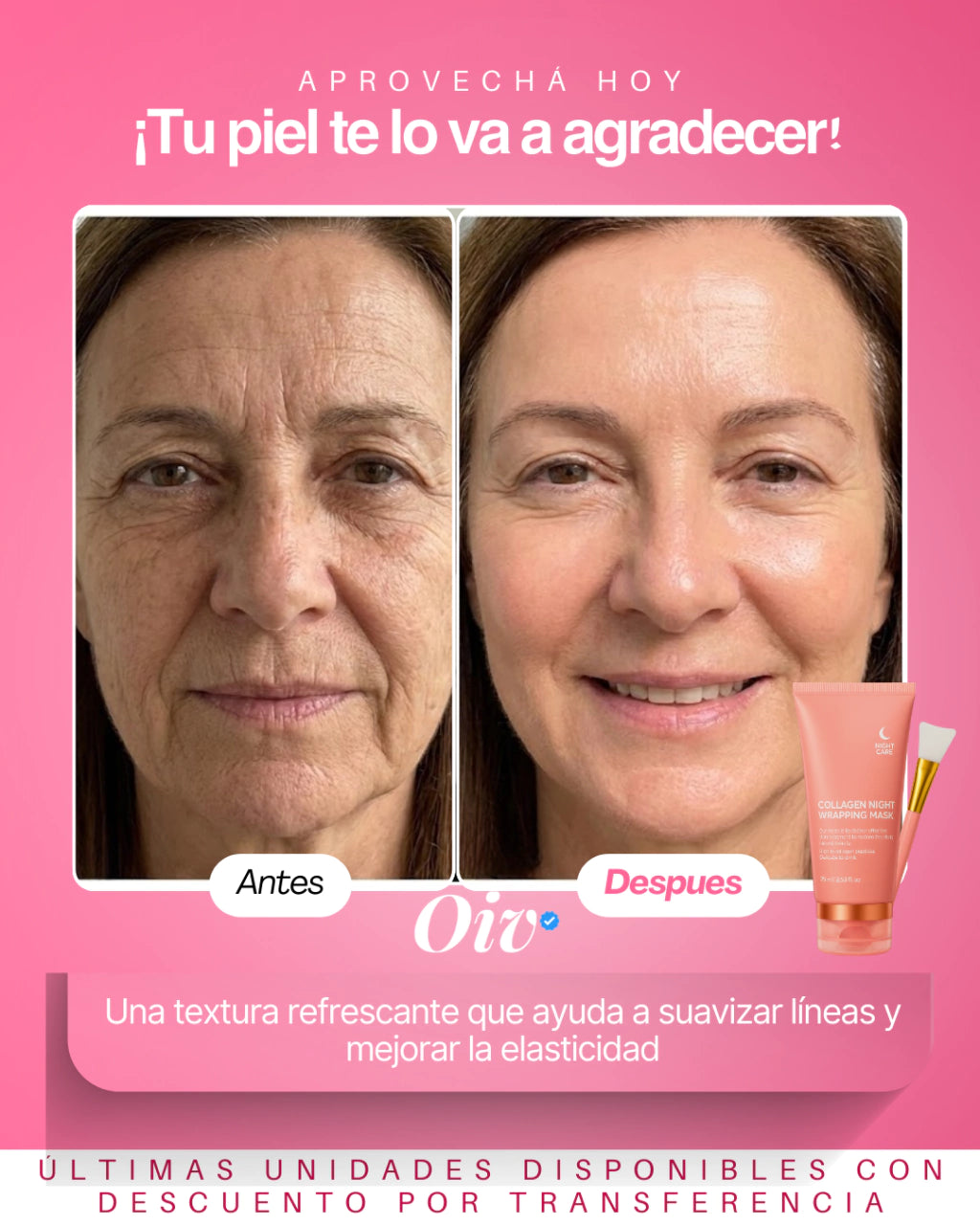 Mascara Nocturna Hidratante con Colageno puro y Acido Hialuronico