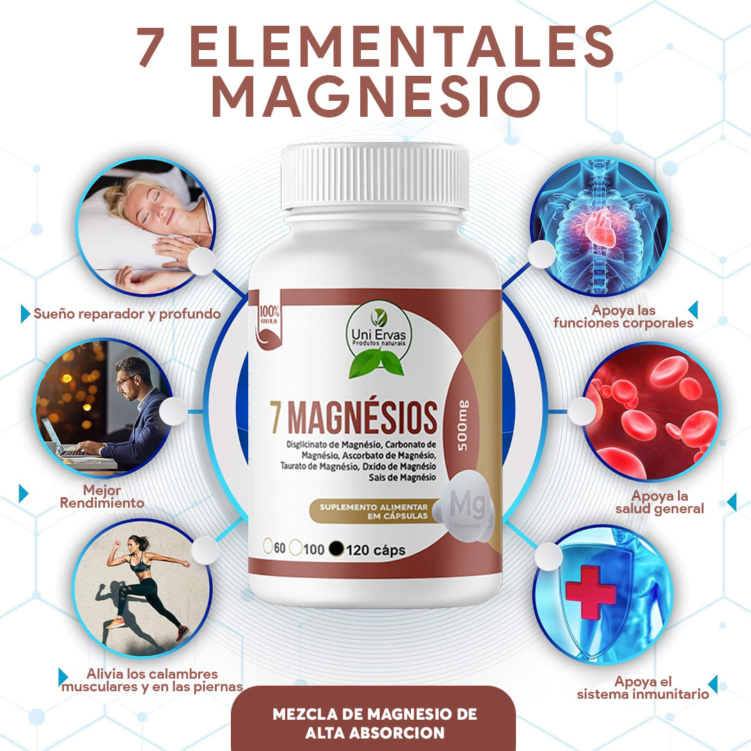 COMPLEJO DE 7 MAGNESIOS - Energía, Sueño Profundo y tranquilidad - 60 Capsulas