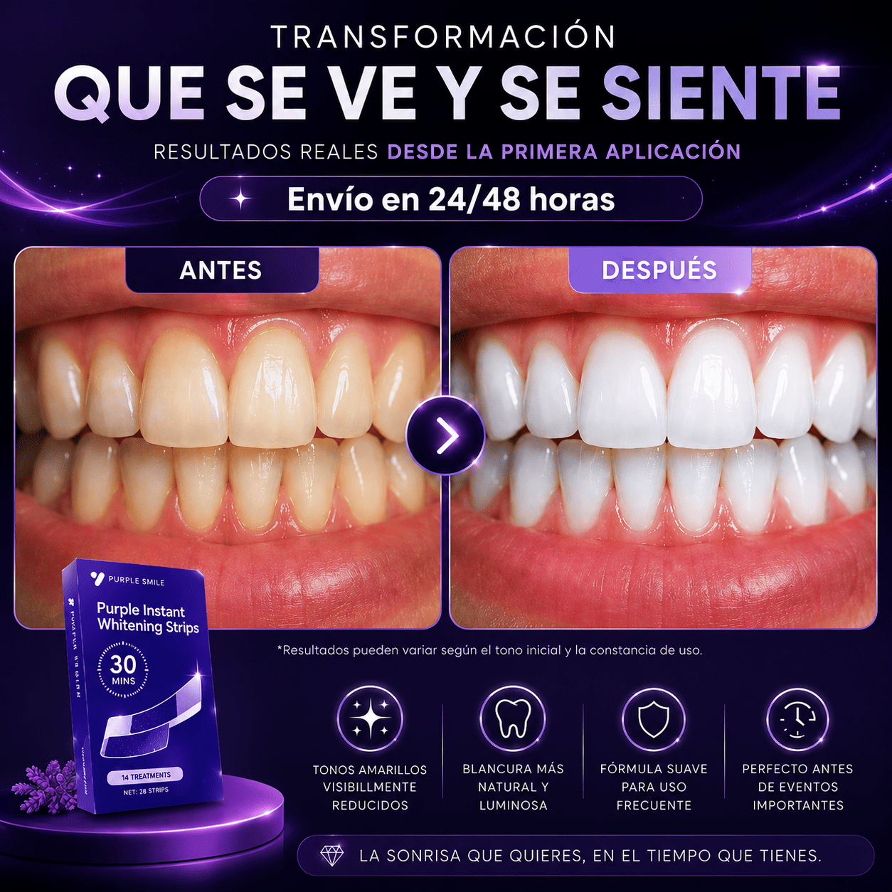 Flash White™ 🦷💜 VERSION AMERICANA - Tiras Moradas Blanqueadoras