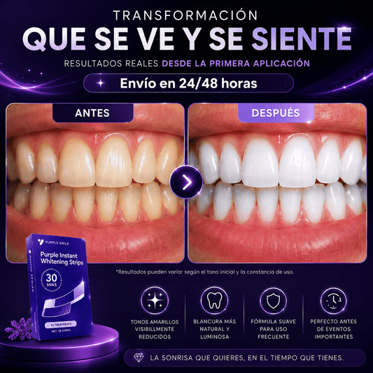Flash White™ 🦷💜 VERSION AMERICANA Tiras Moradas Blanqueadoras